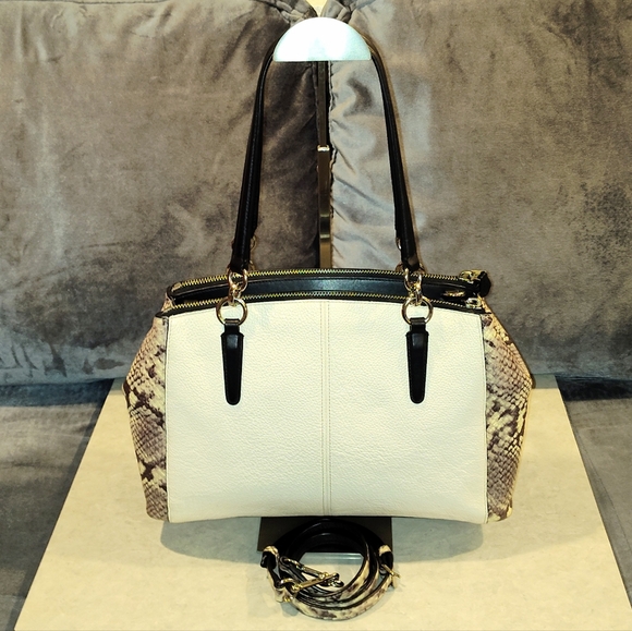 COACH CHRISTIE CARRYALL EXOTIC CROSS GRAIN LEATHER SNAKE PRINT CROSSBODY SATCHEL - Picture 4 of 16